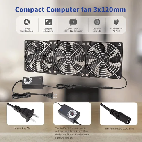 Miniatura 4 de Ventilador de computadora con enchufe de CA, ventilador de computadora de 12 V con CC 3-12 V a CA 100-240 V controlador de velocidad para Biltong