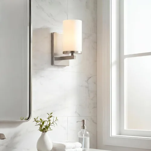 Miniatura 2 de Kichler Crosby 45495NI - Aplique de pared de 9.25 pulgadas en níquel cepillado, 1 luz contemporánea para pasillo o baño con cristal de ópalo