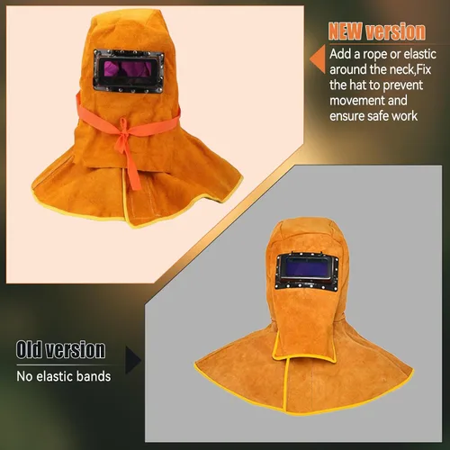 Miniatura 2 de Capucha de soldadura de piel de vaca mejorada con máscara de lente de filtro de oscurecimiento automático solar, casco de soldadura con protección