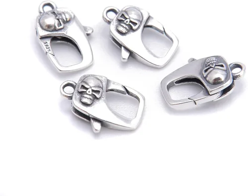 Miniatura 2 de JM Design 925 plata esterlina Anti-plata cráneo rectángulo broche 0.394x0.571 in 2 piezas por bolsa para la fabricación de joyas