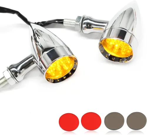 Miniatura 12 de 2 luces LED rojas de 15 piezas para motocicleta, luz de freno, intermitente, indicador de parada para Harley Honda Chopper (Luz roja cromada)