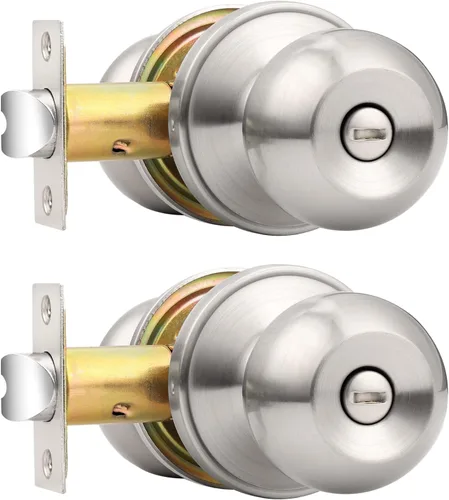 Miniatura 29 de Probrico Cerraduras de puerta de privacidad estilo bola redonda, pomos de puerta interiores negro mate para dormitorio y baño, pomos de puerta sin