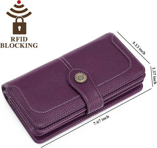 Miniatura 4 de FALAN MULE Cartera de cuero genuino RFID bloqueo gran capacidad Trifold señoras cartera.