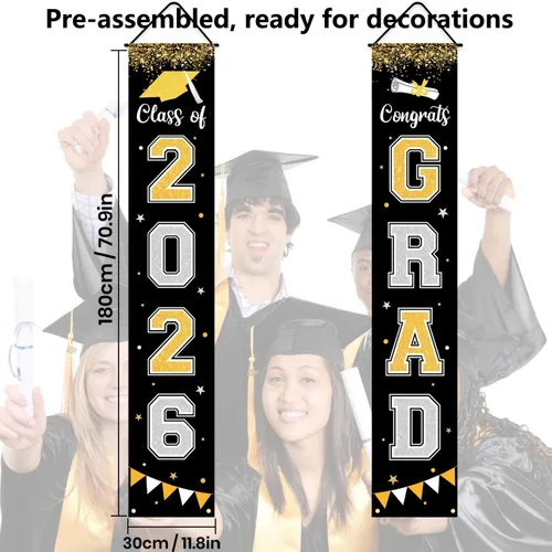 Miniatura 4 de Bandera de decoración de graduación 2025 GRAD Bandera negra para porche y puerta de bienvenida para pared interior y exterior, decoración