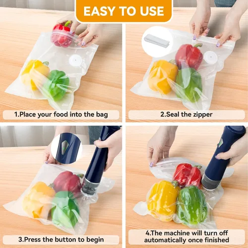 Miniatura 7 de GPUTEK Sellador al vacío compacto 3 en 1 para alimentos con bolsas y kit de tarro de masón, ahorra 5 veces más fresco durante más tiempo, 15 bolsas