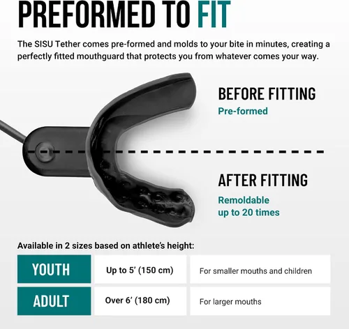Miniatura 4 de SISU Protector bucal Tether - Protección preformada con correa para fútbol, hockey, lacrosse, deportes de casco enjaulado – Remoldable hasta 20