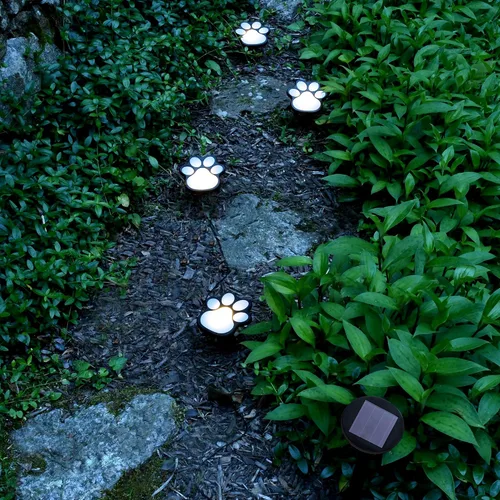 Miniatura 2 de Lumabase Luces solares para caminos con estampado de patas, juego de 4, color negro