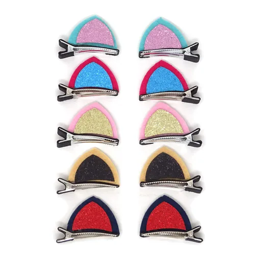 Miniatura 5 de Honbay Pinzas para el pelo con orejas de gato con lentejuelas brillantes, 10 unidades (5 pares) lindas pinzas para el pelo de cocodrilo de animales