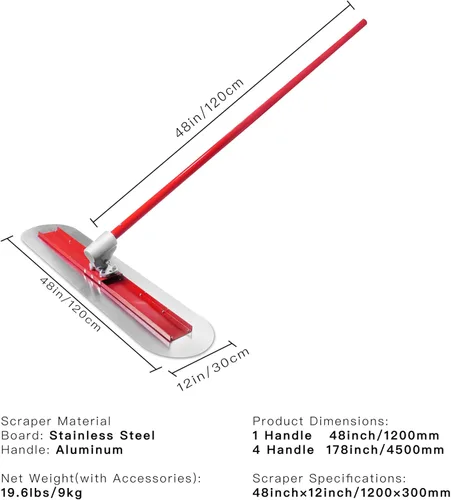 Miniatura 2 de Bull Float Kit de herramientas flotadoras de hormigón de 48"x12" Fresno, kit de tablero de acero inoxidable de extremo redondo, herramientas