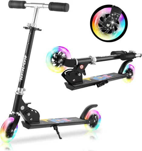 Patinete para niños de 3 a 12 años – Patinete para niños con ruedas de luz LED y manubrio ajustable de 3 niveles, ligero y plegable de 2 ruedas,