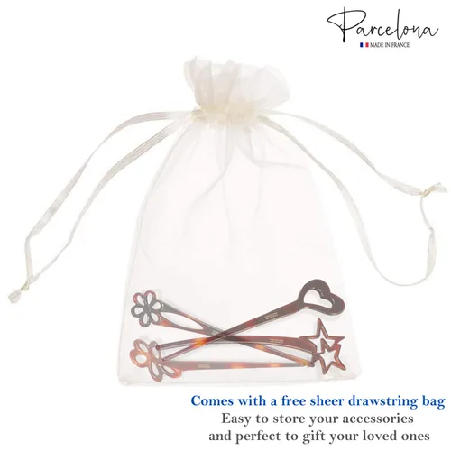 Miniatura 7 de Parcelona French Lavish - Juego de 4 palillos de celuloide para el pelo de moño grande para mujer