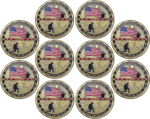 Miniatura 6 de AtSKnSK Moneda de Desafío Militar de EE. UU. Moneda de Veterano - Apoyar la Bandera, Arrodillarse por los Caídos