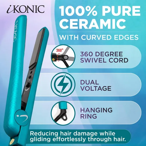 Miniatura 2 de IKONIC Placas flotantes de 1.25 pulgadas, plancha de pelo de cerámica 100% pura y plancha plana – calentamiento rápido, antiestática, tecnología