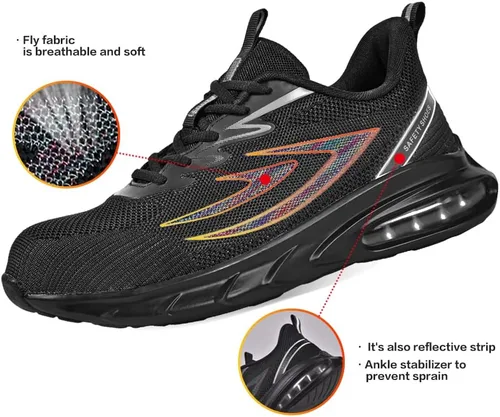 Miniatura 5 de Zapatos de punta de acero para mujeres y hombres, ligeros, indestructibles, a prueba de pinchazos, cómodos zapatos de seguridad antideslizantes