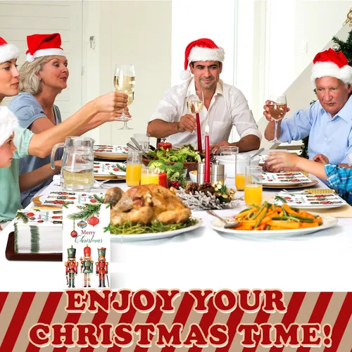 Miniatura 4 de Sinmoe 200 Piezas Servilletas de Papel de Invitados Cascanueces Navideños de 2 Capas Toalla de Mano Desechable para Baño Servilleta de Papel Feliz