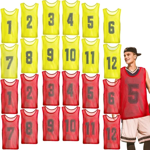 Miniatura 11 de Hercicy 24 piezas Pinnies para jóvenes, Pinnies de fútbol para entrenamiento, Chaleco para adultos, Malla reversible, Jersey de fútbol numerado