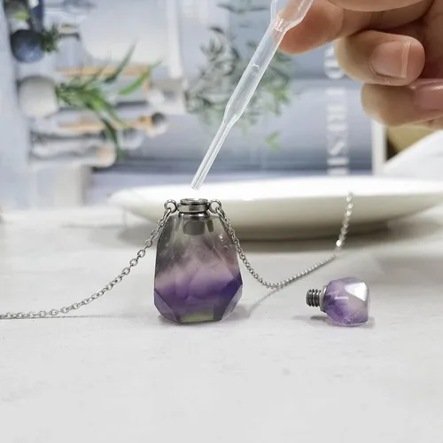 Miniatura 43 de Perfume Bottle Necklace Heart Shape, Amethyst Necklace Healing Crystal for Women, Essential Oil Diffuser Bottle Necklace Jewelry for Liquid