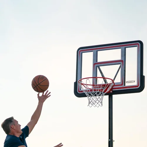 Miniatura 10 de Lifetime Aro de baloncesto portátil, altura ajustable de 7.5 a 10 pies, tablero trasero de 44 pulgadas a prueba de golpes Fusion, base con ruedas