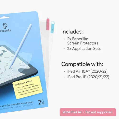 Miniatura 2 de Paperlike 2.0 (2 piezas) para iPad Pro 11" (2020/21/22) y iPad Air 10.9" (2020/22) – Protector de pantalla mate para dibujar, escribir y tomar notas