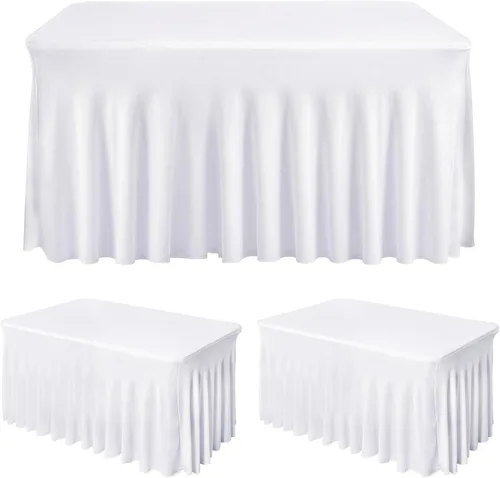 Miniatura 12 de Fixwal Paquete de 2 manteles de elastano negro para mesa rectangular de 4 pies, falda de mesa para fiesta, espectáculo, boda y cumpleaños
