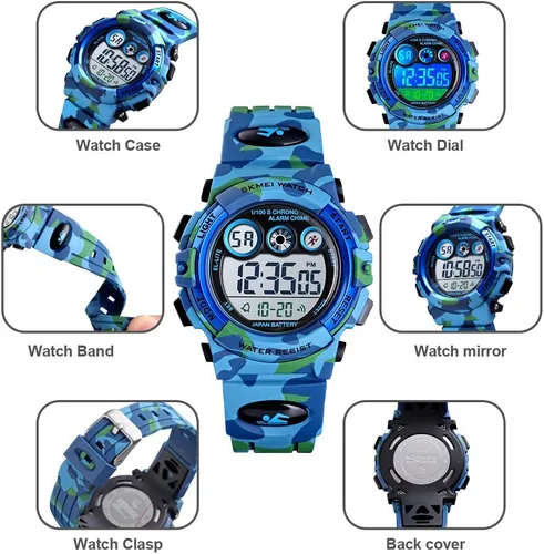 Miniatura 6 de FANMIS Relojes deportivos para niños, reloj digital electrónico LED, multifunción, 164.0 ft, impermeable, 2 veces, cronómetro colorido