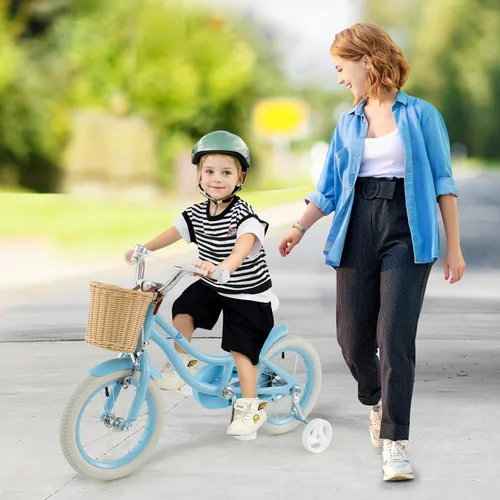 Miniatura 2 de COSTWAY Bicicleta para niños de 14, 16, 18 pulgadas, con ruedas de entrenamiento, canasta, asiento y manubrio ajustables, frenos de mano