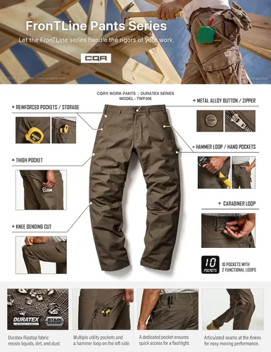 Miniatura 6 de CQR - Pantalones de trabajo Ripstop para hombres, pantalones tácticos repelentes al agua, para uso al aire libre, pantalones cargo rectos, EDC