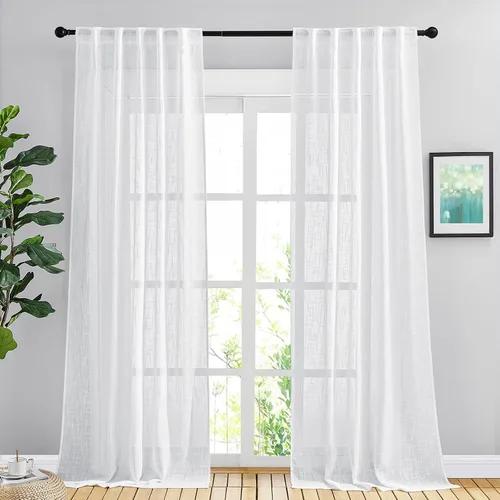 Miniatura 10 de NICETOWN Cortinas de lino semitraslúcidas para dormitorio, bolsillos para barra y pestaña trasera, tratamientos de ventana transparentes de lino