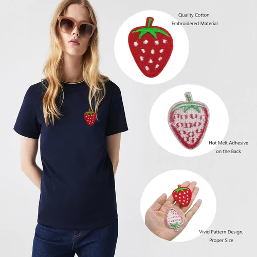 Miniatura 3 de 25 parches de fresas para planchar, bonitos apliques de fresa roja para planchar, parches para bordar frutas, parches de tela decorativa