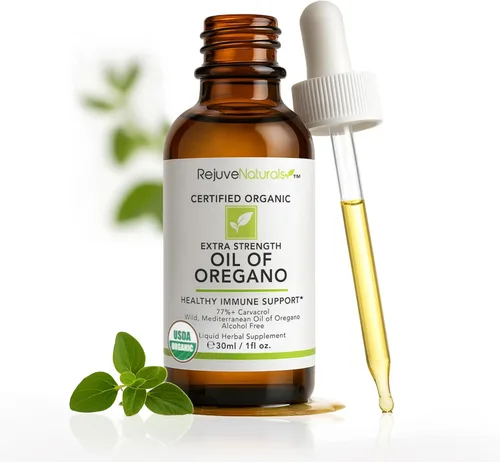 RejuveNaturals - Aceite de orégano de fuerza extra, USDA orgánico, 1 onza líquida (30 ml) de aceite de orégano silvestre mediterráneo. Gotas