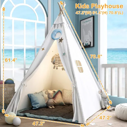 Miniatura 4 de Tienda de campaña tipi Sumerice para niños con funda de transporte, tienda de campaña plegable para niñas, juguete de casa de juegos, regalo