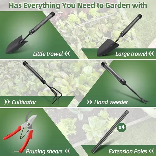 Miniatura 4 de Juego de herramientas de jardín, 5 piezas de herramientas de jardín con extensiones, herramienta de jardinería de metal resistente a prueba