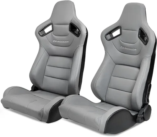 Miniatura 32 de IKON MOTORSPORTS, Asiento universal de carreras PU + cuero de carbono + gamuza, con deslizadores dobles, asiento deportivo reclinable negro