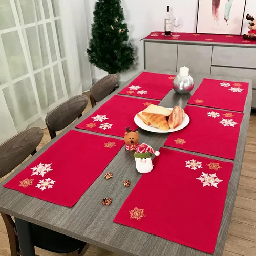 Miniatura 17 de Camino de mesa de Navidad 100% poliéster, bordado de encaje de Navidad, decoraciones de mesa de Navidad de 16 x 52 pulgadas, velas de pascua