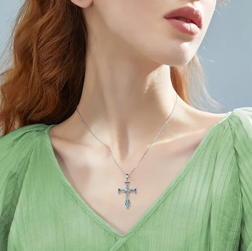 Miniatura 2 de Collar con colgante de cruz religiosa de plata de ley con colgante de cruz de origami, regalos para mujeres y hombres