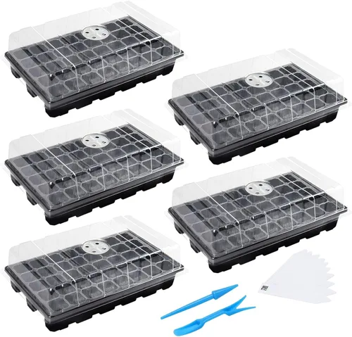 MIXC Bandejas para Plántulas, Bandeja de Inicio de Semillas, Kit de Cultivo de Plantas de 5 Piezas, Mini Propagador, Invernadero con Cúpulas Negro