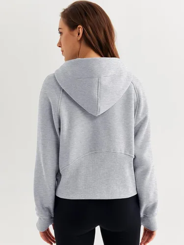 Miniatura 5 de WYNNQUE Sudadera corta con capucha para mujer, manga larga, forro polar, media cremallera, ropa de otoño