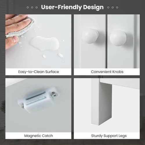 Miniatura 7 de BECOMFORT Armario de almacenamiento de baño, armario de piso con puertas dobles y estante ajustable, muebles modernos para el hogar, organizadores