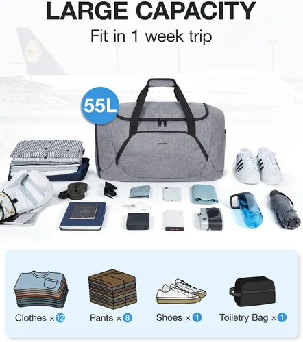 Miniatura 3 de BAGSMART Bolsa de viaje, gris, Large - 55L