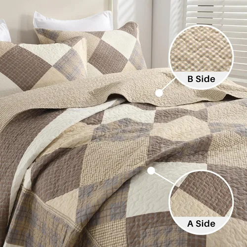Miniatura 7 de Juego de ropa de cama de tamaño Queen grande, colcha de 120" x 102", 100% algodón, colcha acolchada ligera, juego de cubrecama de estilo rústico, 3