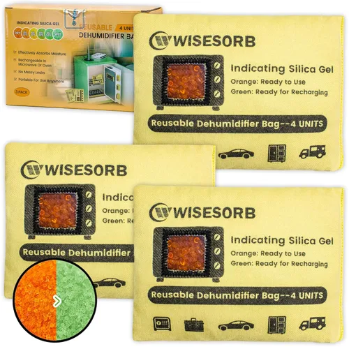 Miniatura 15 de Wisesorb Paquete de 2 bolsas deshumidificadoras de gel de sílice reutilizables de 17.64 oz, absorbentes de humedad que indican