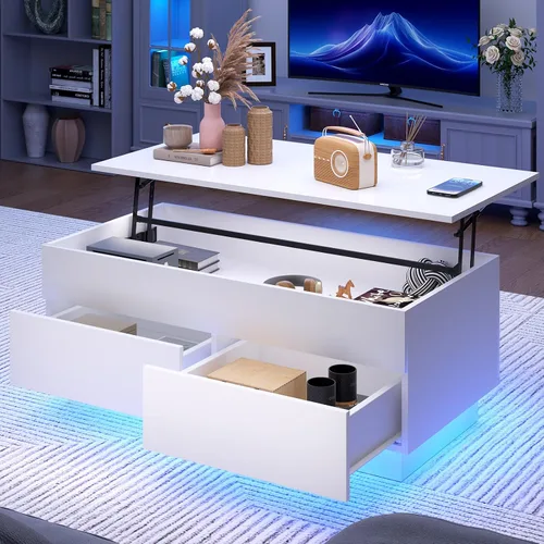 Miniatura 8 de HOMMPA Mesa de centro elevable de 40 pulgadas, mesas de centro negras con almacenamiento para sala de estar, mesa de centro moderna LED, mesa