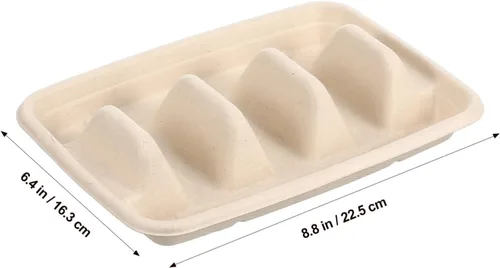 Miniatura 3 de Cabilock 50 platos desechables para tacos con divisores de 8.85 x 6.41 x 1.69 pulgadas, resistentes soportes para tacos para fiestas, bandeja