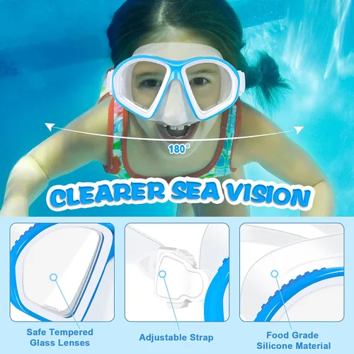 Miniatura 2 de Supertrip Kids Snorkeling Set, Snorkeling Gear for Kids, Children Mask Fin Snorkel Set with Tempered Glass, Snorkel Mask Diving Goggles, Dry Top