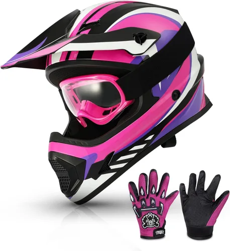 TCMT Casco de motocross para jóvenes, certificado por DOT, casco de motocross ATV de cara completa para niños con gafas, guantes y bolsa para casco