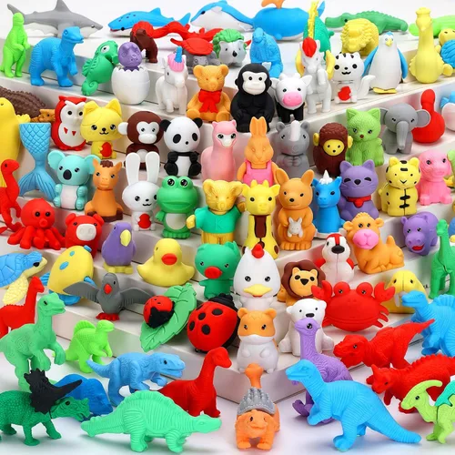 URSKYTOUS 90 piezas de borradores de animales a granel, lindas mascotas de escritorio, rompecabezas para niños, borradores de rompecabezas para