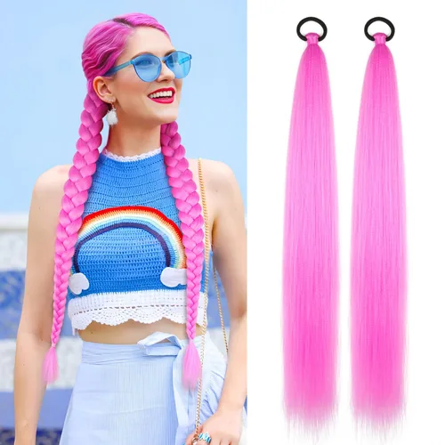 Miniatura 24 de Extensión de cabello sintético suave y natural para mujer, 34 pulgadas, 4.63 onzas, color rosa
