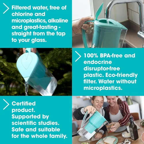 Miniatura 5 de Alkanatur Jarra de filtro de agua de hidrógeno alcalino, elimina fluoruro, cloro, microplásticos, PFA, carbón de coco activado con plomo, ionizador