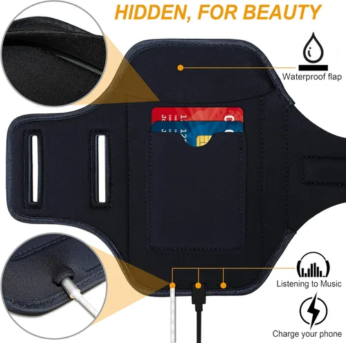 Miniatura 5 de Brazalete para Samsung Galaxy S26+/S25+/S24+/S23+/S22+/S20+/S10+/S9+/S8+, bolsa de gimnasio con soporte para llaves y ranura para tarjeta (negro)
