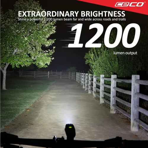 Miniatura 2 de CECO -Estados Unidos: Luz de bicicleta recargable USB de 1.200 lúmenes - Resistente y duradera IP67 impermeable y resistente a los impactos FL-1